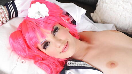 Superb bulgarian red-haired cutie Candy Sweet in undies baring her butt and masturbating 